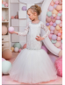 Mermaid Ivory Lace Tulle Floor Length Beaded Flower Girl Dress